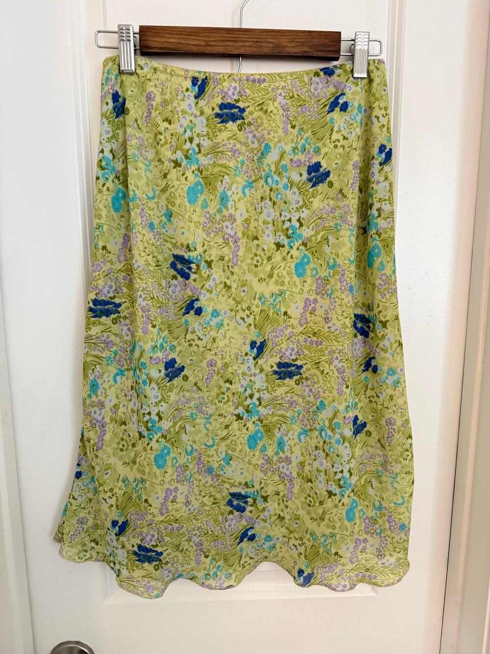 Vintage Green Meadow Boho Prarie Cottagecore Floral Printed Midi Skirt